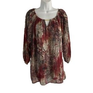Sara Michelle Womens Blouse Multicolor Paisley 3/4 Sleeve Scoop Neck Size 1X